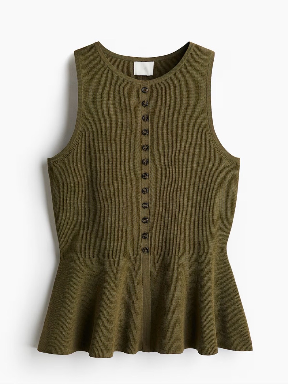 Sleeveless Olive Knit Peplum Button Down Top